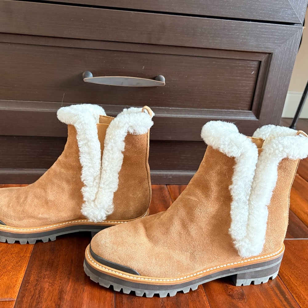 Marc Fisher Brown Suede Boots with Cream Fur